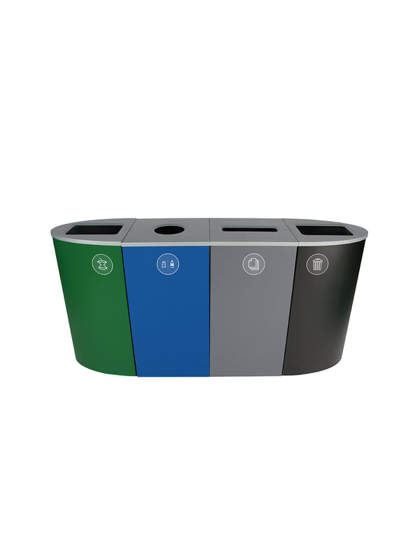 SPECTRUM - Quad - Organics-Cans & Bottles-Paper-Waste - Full-Circle-Slot-Full - Dark Green-Blue-Grey
