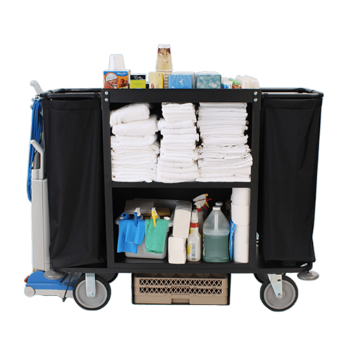 Steel Housekeeping Cart Black, 2 shelves (one adjustable) 30